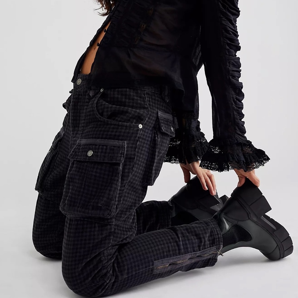 Free People We The Free London Calling Low Rise Tapered Leg Cargo Cord Pants